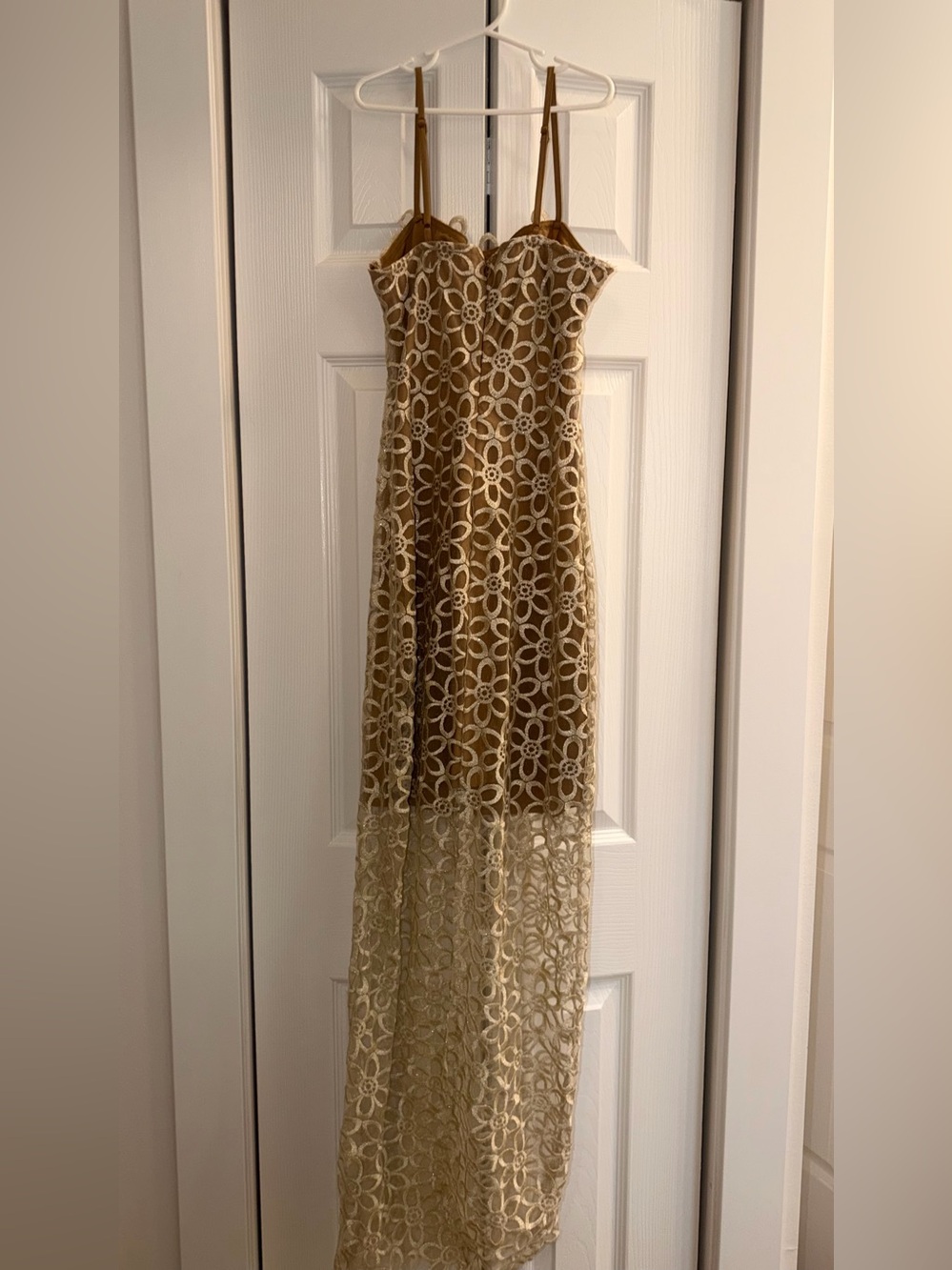 Hello Molly Gold Lace Maxi Dress with Cream Floral Overlay
